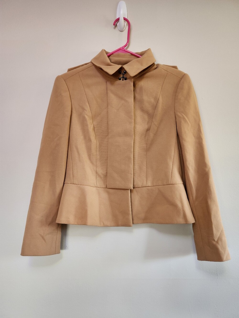 Per Se Women's Tan Peplum Blazer Jacket Button Career Evening-Size 6